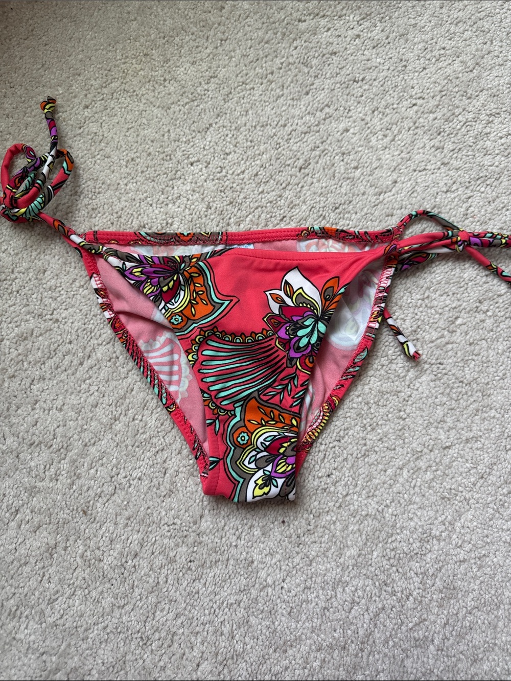 VENUS Coral Pink Floral Print String Bikini Bottoms Size 4 Small